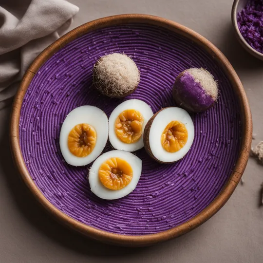 Puto Bumbong with Coconut and Salted Egg